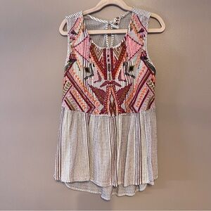 Anthropologie embroidered top xs orange and red